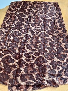 Coach Brown and Tan Leopard Print Colton & Silk Scarf Wrap